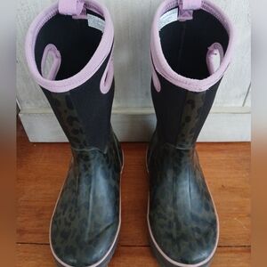 DSG Little Girls Rubber Boots Snow Rain Snowbound Size 1 Leopard Pink Black